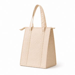 Beige Textured Insulated Tote Bag for Grocery Shopping, Picnic and Custom Branding