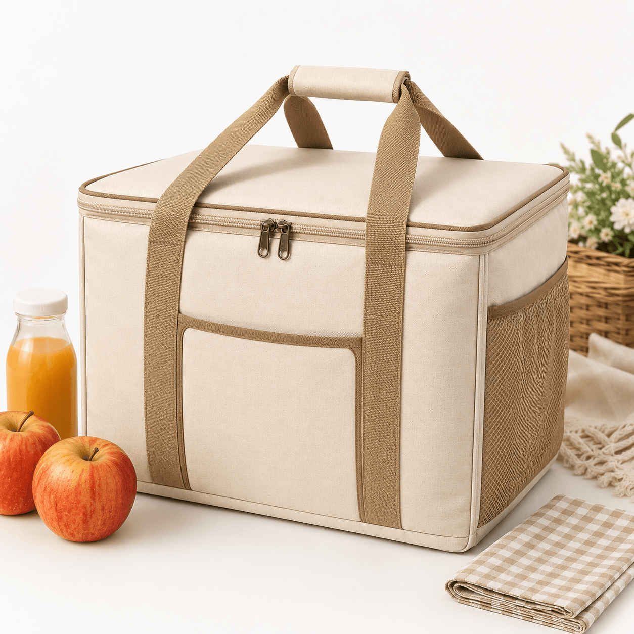Large Black Insulated Food Delivery Bag with Reflective Strip, Zipper and Side Mesh Pocket - 图片 4