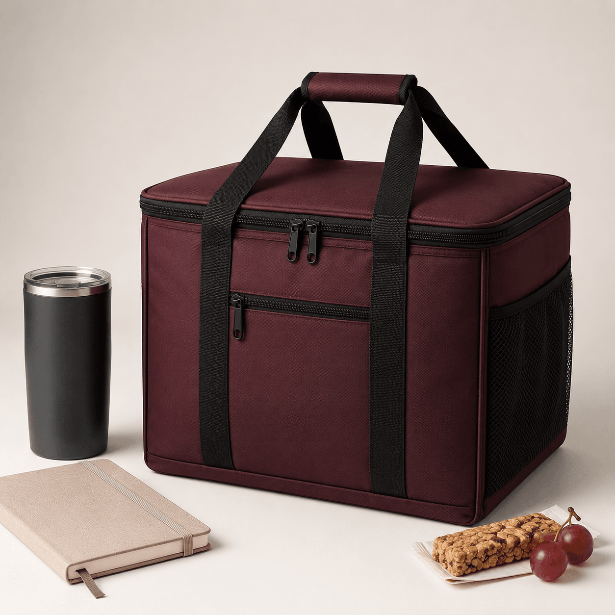 Large Black Insulated Food Delivery Bag with Reflective Strip, Zipper and Side Mesh Pocket - 图片 6