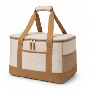 Large Capacity Beige Insulated Cooler Bag with Zipper for Picnic, Camping and Food Delivery
