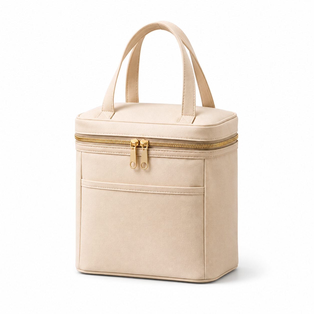 Beige Insulated Lunch Cooler Bag with Gold Zipper for Food Storage and Custom Branding