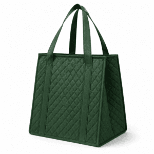 Green Quilted Insulated Tote Bag for Grocery Shopping, Food Delivery and Custom Branding
