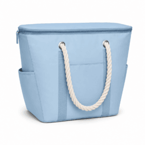 Light Blue Insulated Cooler Tote Bag with Rope Handles for Picnic, Beach and Grocery Shopping