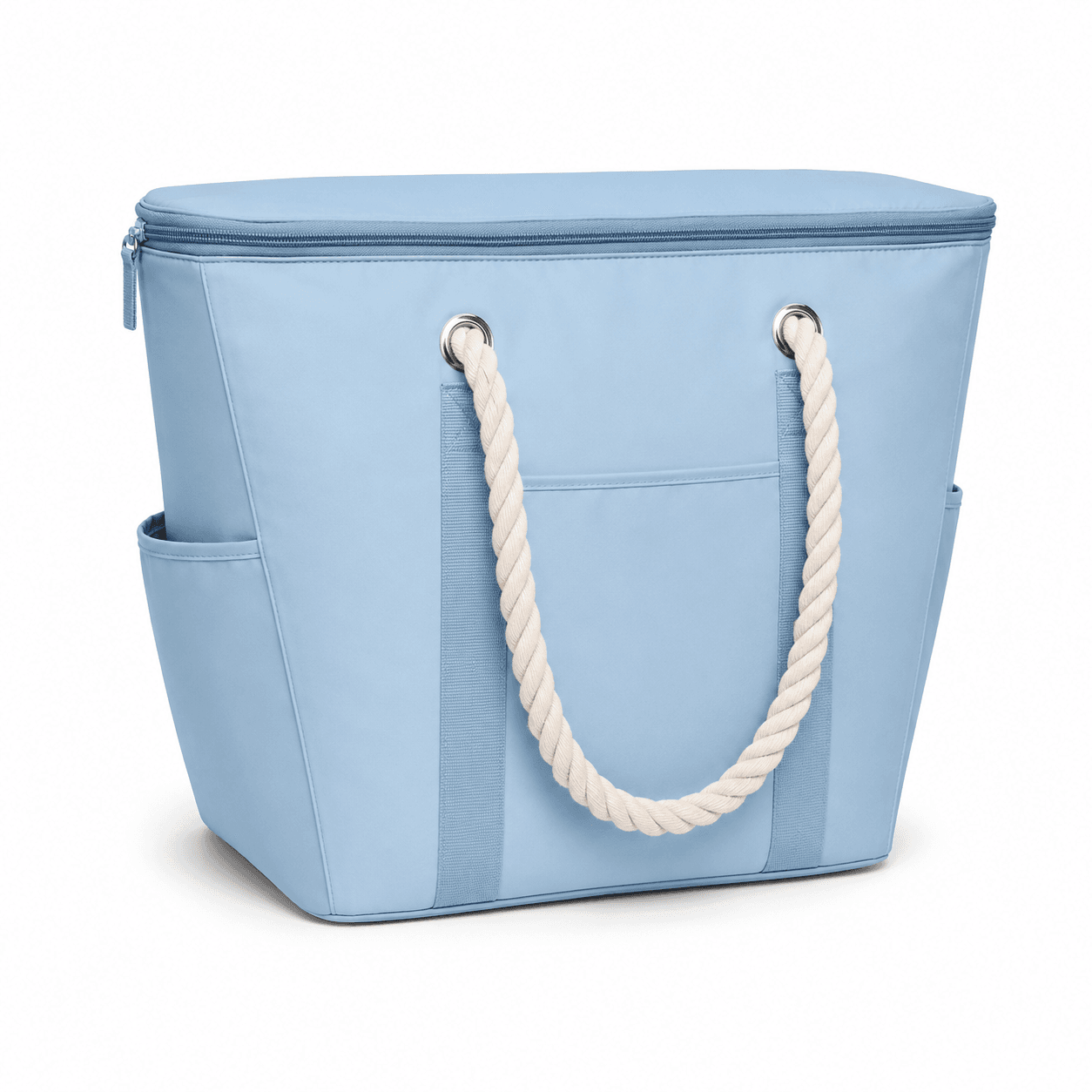 Light Blue Insulated Cooler Tote Bag with Rope Handles for Picnic, Beach and Grocery Shopping