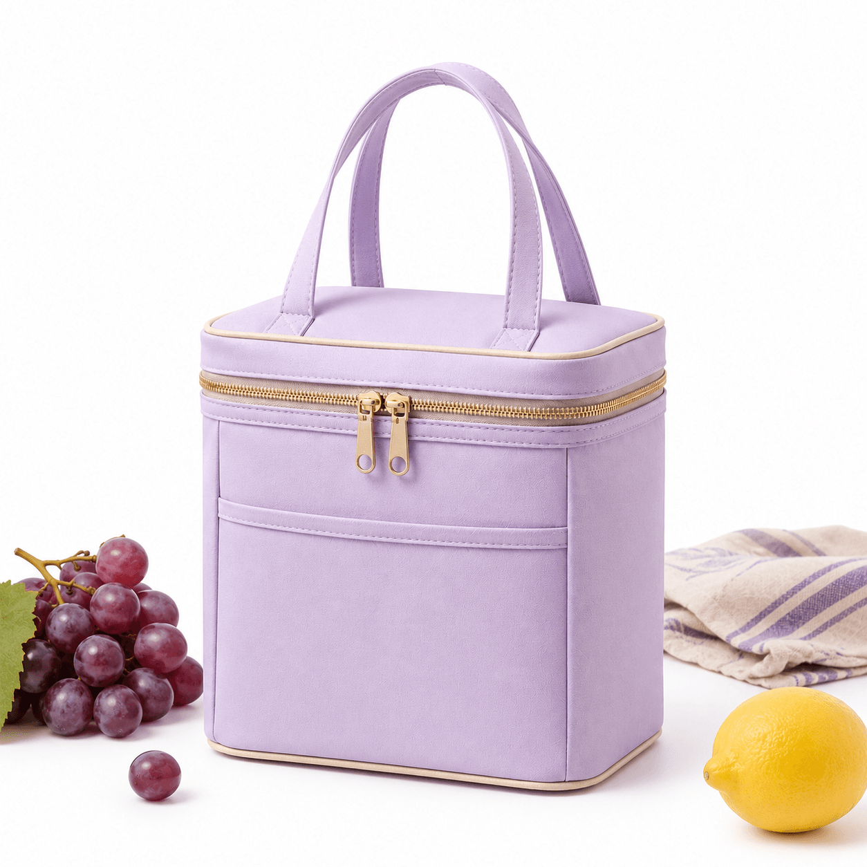 Beige Insulated Lunch Cooler Bag with Gold Zipper for Food Storage and Custom Branding - 图片 4