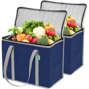 Extra Large Insulated Grocery Bag with Rigid Bottom, Zipper & Reinforced Handles